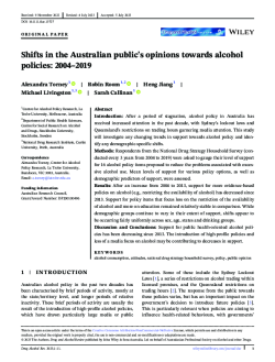 Shifts in the Australian public s opinions towards alcohol policies 2004 2019